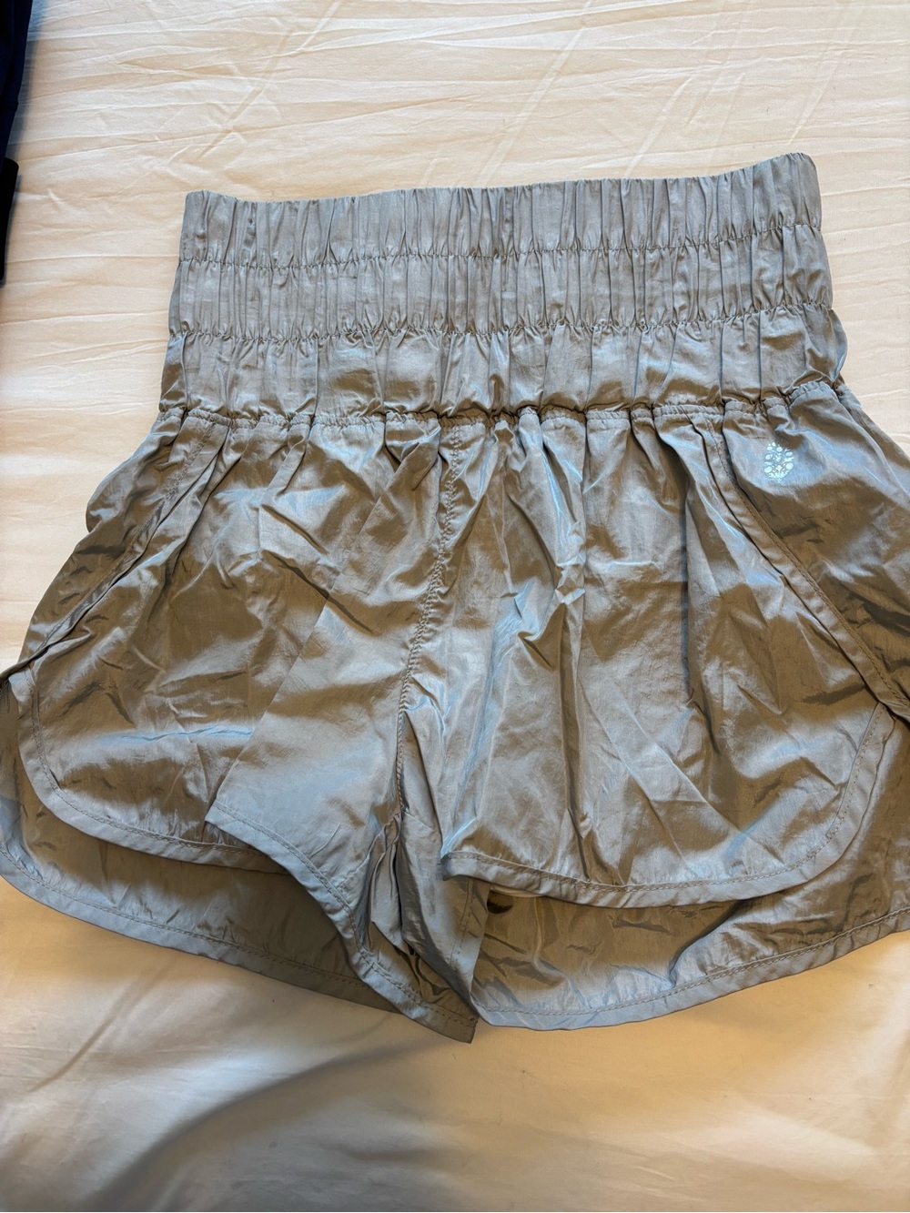 FP Movement by Free People Light Gray Smocked-Waist Athletic Shorts